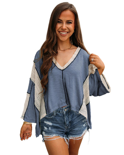 Ashleigh Blue Crochet Detail Exposed Seam High Low Loose Top - XL