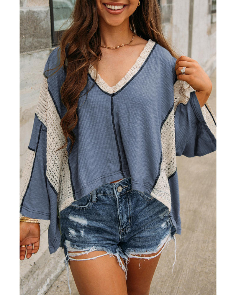 Ashleigh Blue Crochet Detail Exposed Seam High Low Loose Top - XL