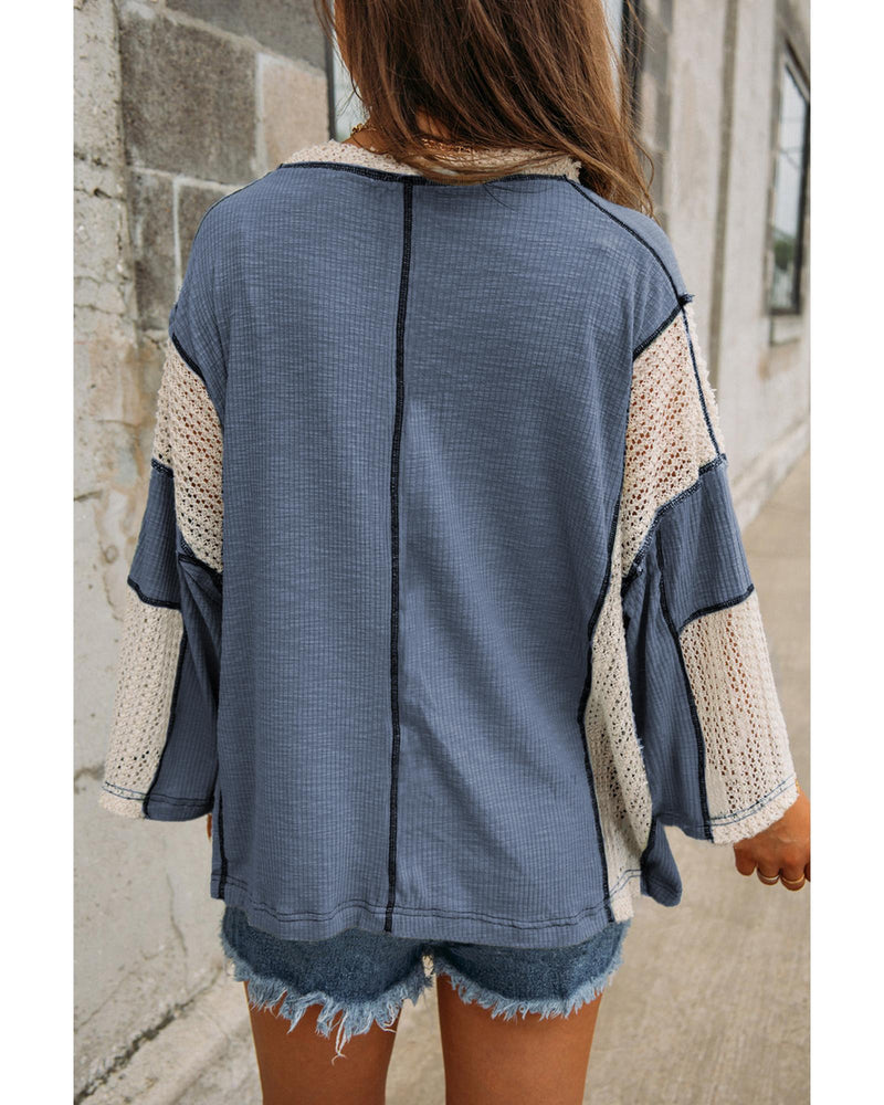 Ashleigh Blue Crochet Detail Exposed Seam High Low Loose Top - XL