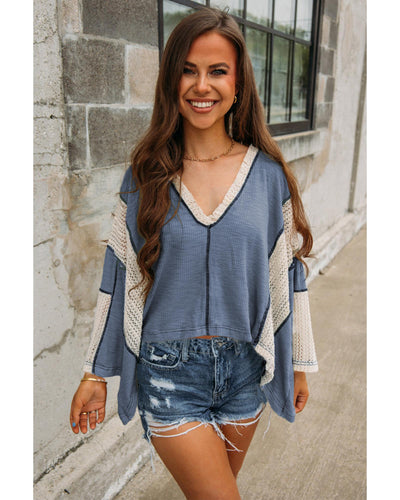 Ashleigh Blue Crochet Detail Exposed Seam High Low Loose Top - XL