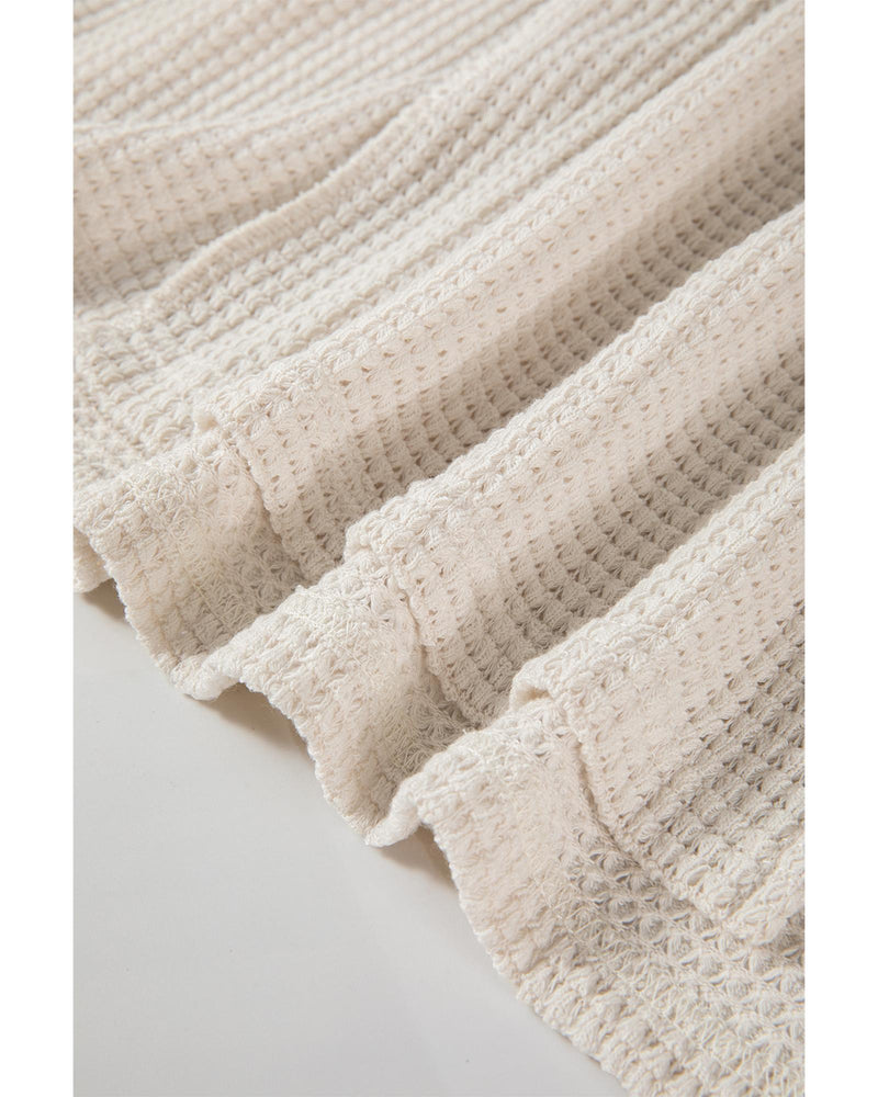 Apricot Waffle Knit Splits Batwing Sleeve Oversized Top - L