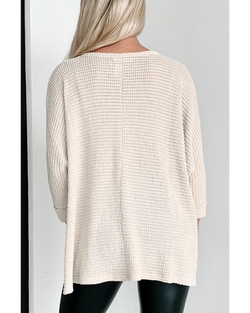 Apricot Waffle Knit Splits Batwing Sleeve Oversized Top - L