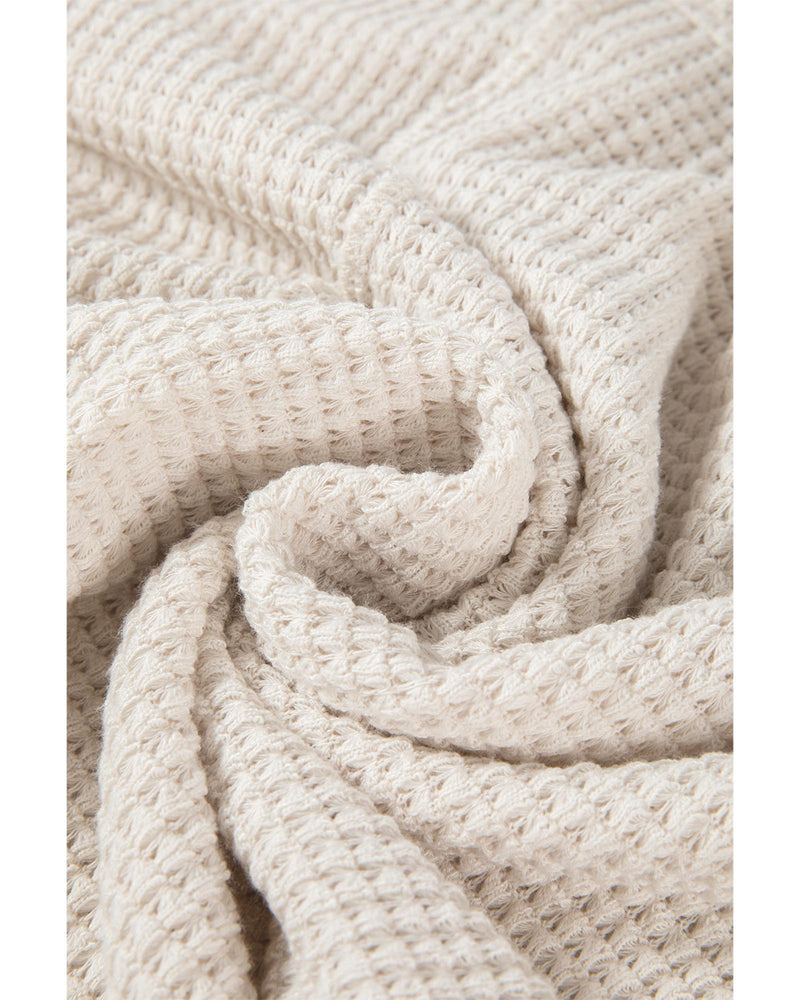 Apricot Waffle Knit Splits Batwing Sleeve Oversized Top - L