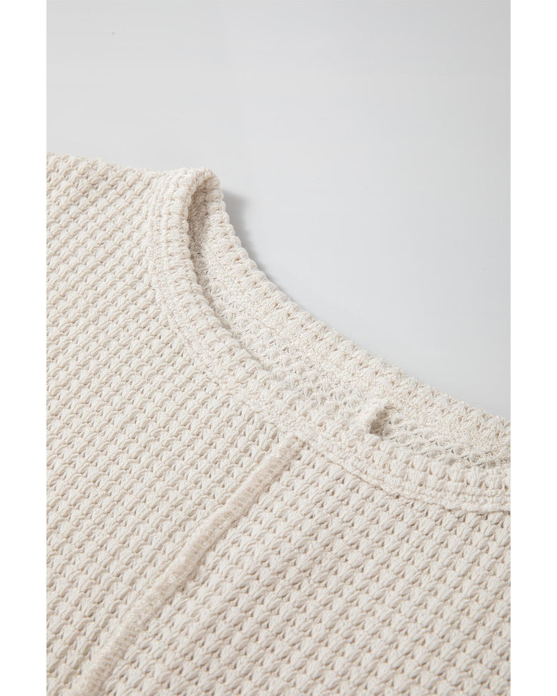 Apricot Waffle Knit Splits Batwing Sleeve Oversized Top - L