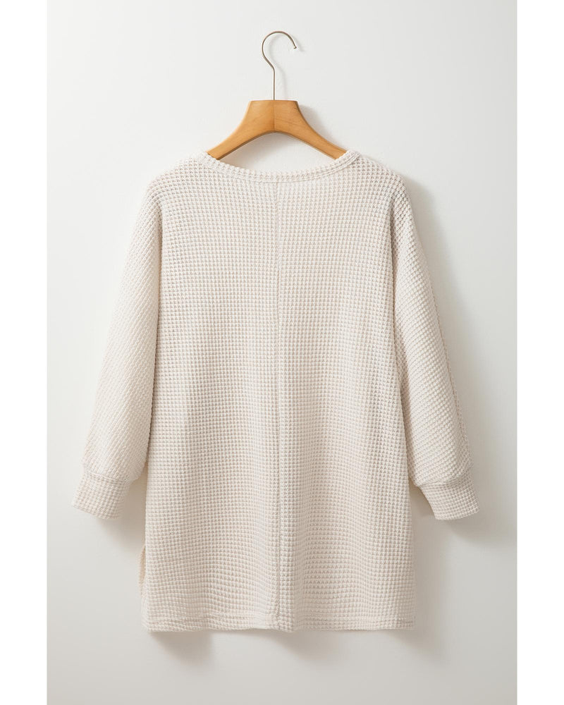 Apricot Waffle Knit Splits Batwing Sleeve Oversized Top - XL