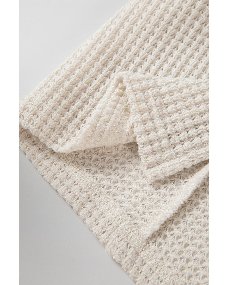 Apricot Waffle Knit Splits Batwing Sleeve Oversized Top - XL