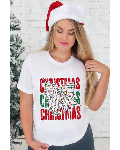 White Christmas Bowknot Graphic Tee - 3XL