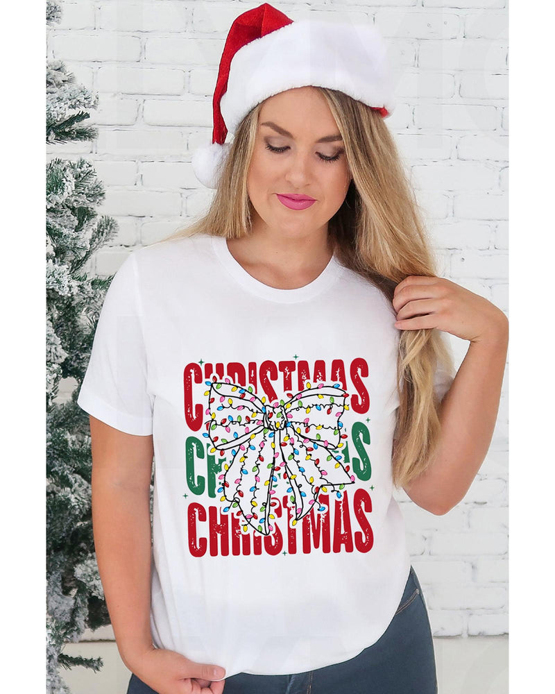 White Christmas Bowknot Graphic Tee - 3XL