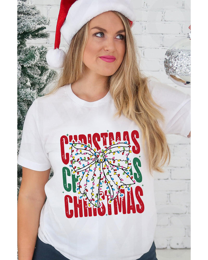 White Christmas Bowknot Graphic Tee - 3XL