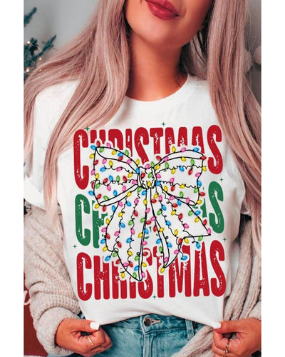 White Christmas Bowknot Graphic Tee - 3XL