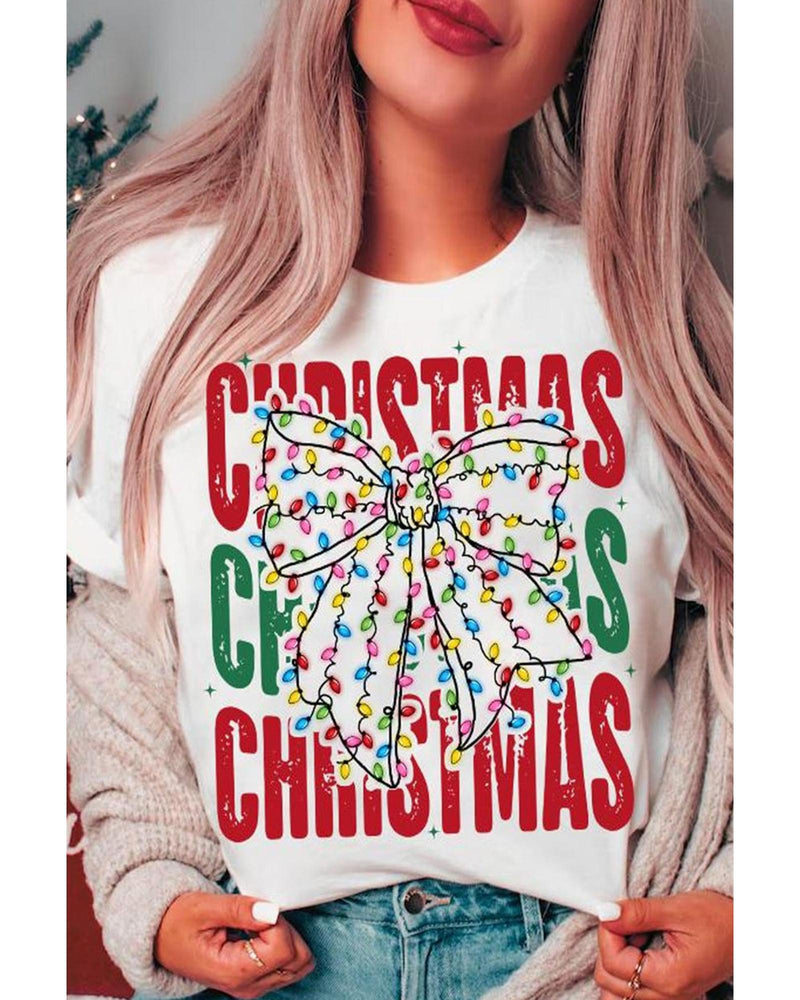 White Christmas Bowknot Graphic Tee - 3XL