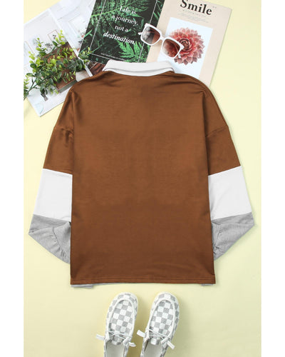Azura Exchange Colorblock Pullover Sweatshirt with Turn-down Collar - L