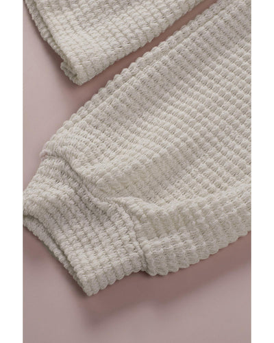 Azura Exchange Waffle Knit Buttons Ruffled Hooded Top - S