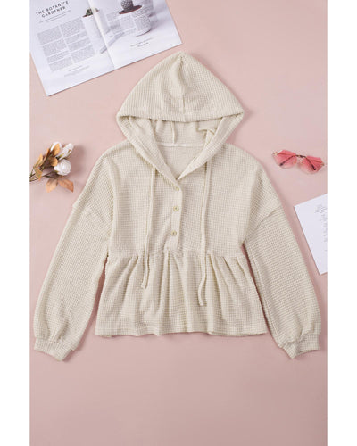 Azura Exchange Waffle Knit Buttons Ruffled Hooded Top - XL