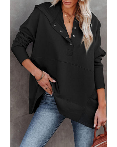 Azura Exchange Batwing Sleeve Hoodie with Pocketed Henley - L