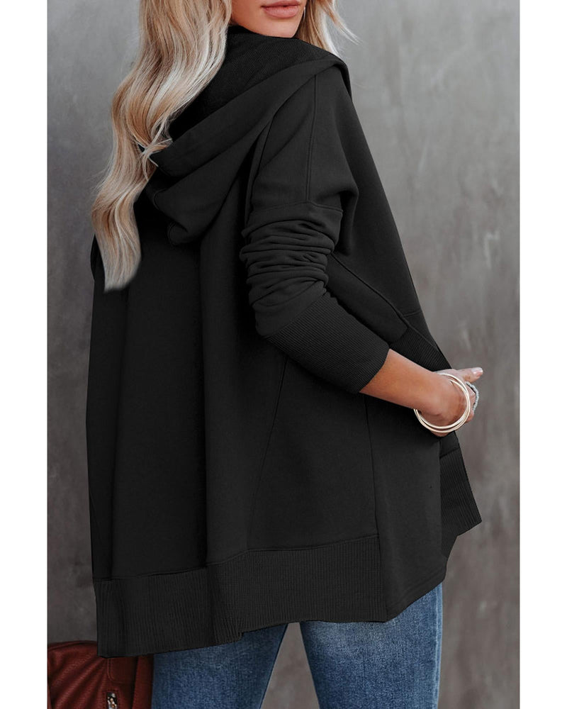 Azura Exchange Batwing Sleeve Hoodie with Pocketed Henley - L