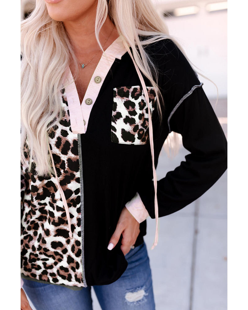 Azura Exchange Leopard Patchwork Hooded Sweatshirt - M