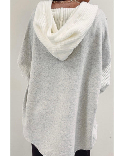 Azura Exchange Gray Button Up Contrast Knitted Sleeves Hooded Jacket - L