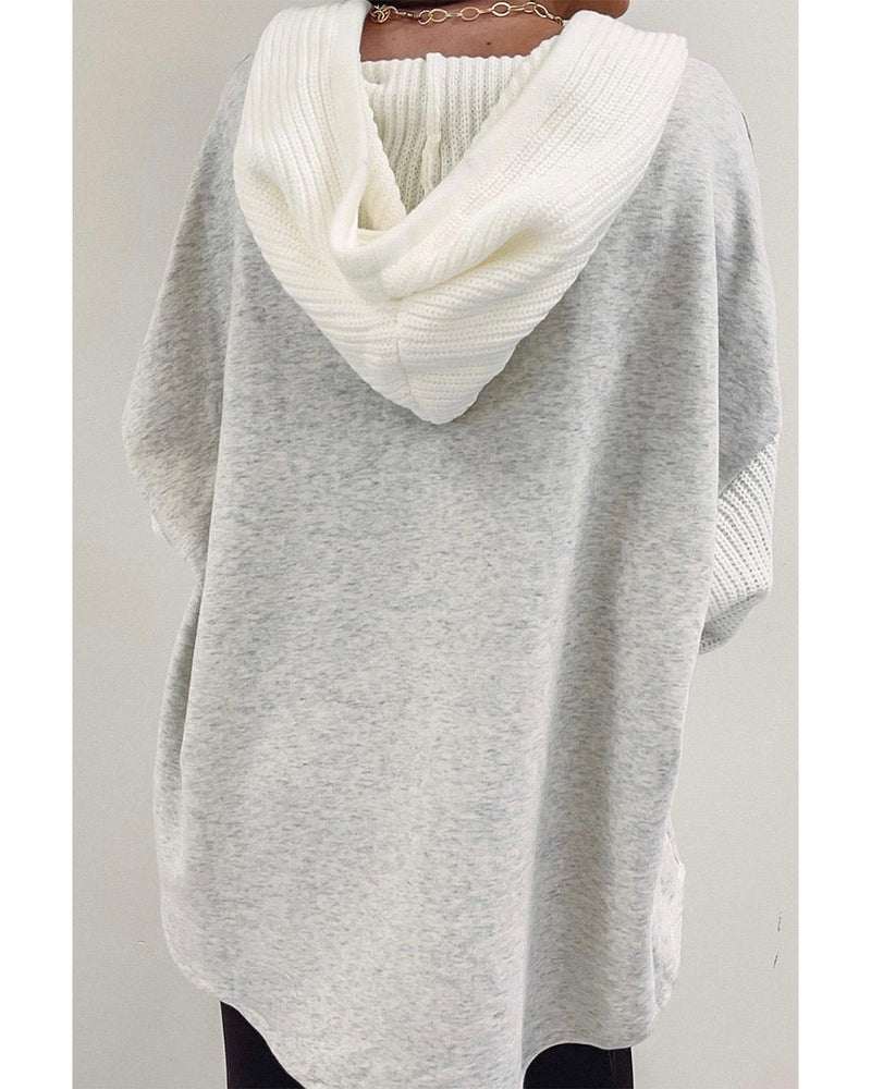 Azura Exchange Gray Button Up Contrast Knitted Sleeves Hooded Jacket - L