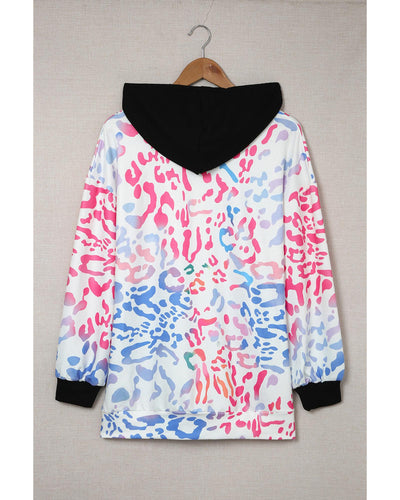 Azura Exchange Leopard Drawstring Hoodie with Colorful Splicing - M