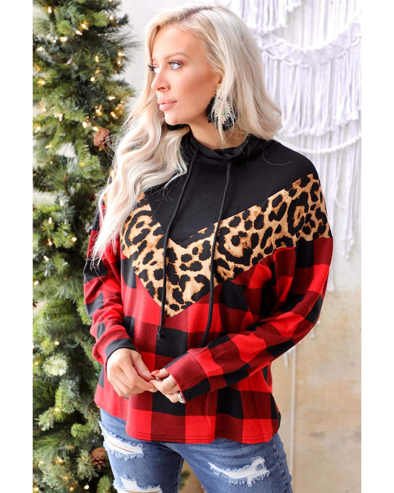 Azura Exchange Chevron Plaid Leopard Patchwork Turtleneck Sweatshirt - L