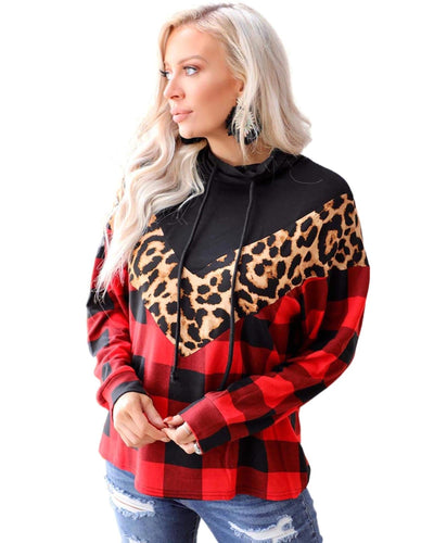 Azura Exchange Chevron Plaid Leopard Patchwork Turtleneck Sweatshirt - L