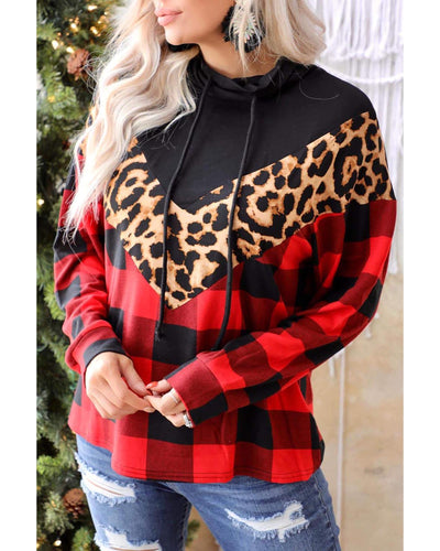 Azura Exchange Chevron Plaid Leopard Patchwork Turtleneck Sweatshirt - XL