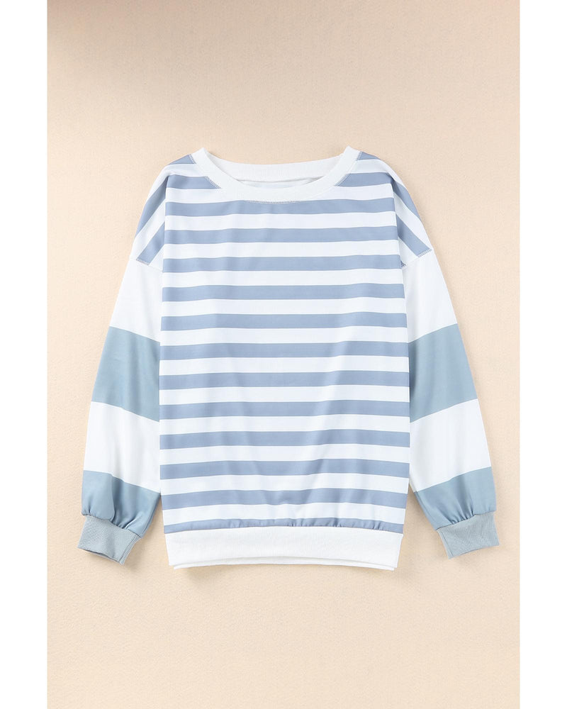 Azura Exchange Drop Shoulder Striped Pullover Sweatshirt - M
