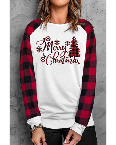 Azura Exchange Merry Christmas Plaid Graphic Print Sweatshirt - S