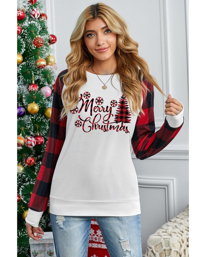 Azura Exchange Merry Christmas Plaid Graphic Print Sweatshirt - S