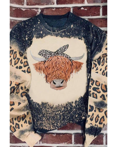 Azura Exchange Cow Head Leopard Print Graphic Sweatshirt - 2XL