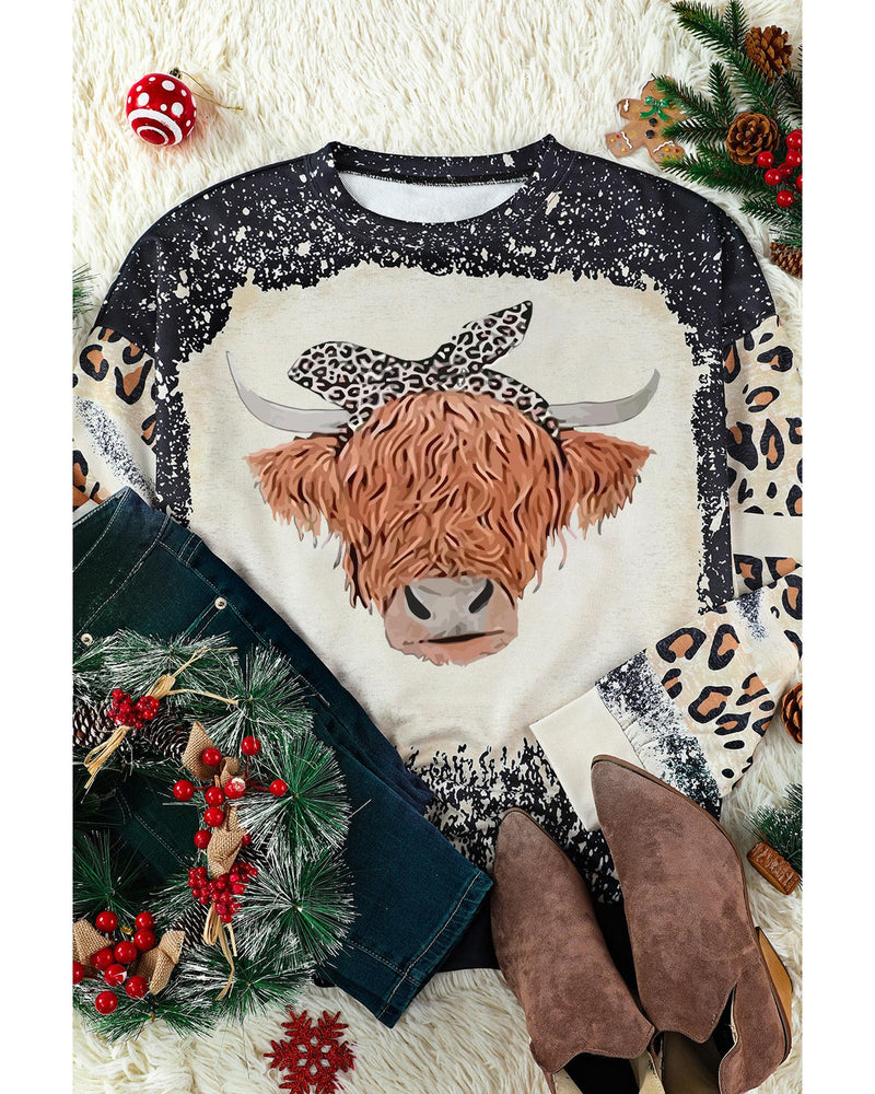 Azura Exchange Cow Head Leopard Print Graphic Sweatshirt - 2XL