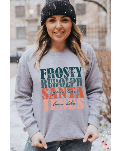 Azura Exchange Long Sleeve Sweatshirt with Frosty Rudolph and Santa Jesus - M