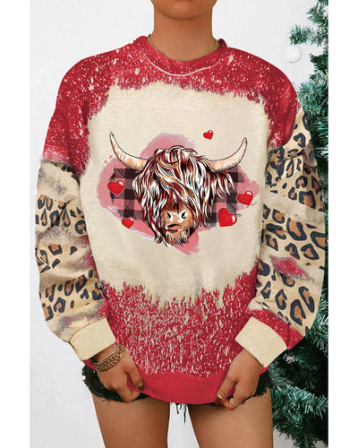 Azura Exchange Heifer Graphic Print Leopard Bleached Sweatshirt - XL