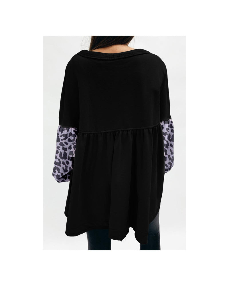 Azura Exchange Leopard Splicing Ruffle Sweatshirt - M