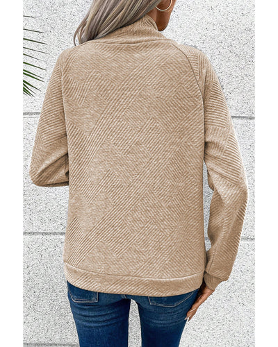Apricot  Asymmetric Buttons Detail High Neck Textured Sweatshirt - L