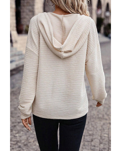 Apricot Solid Textured Drawstring Henley Hoodie - XL