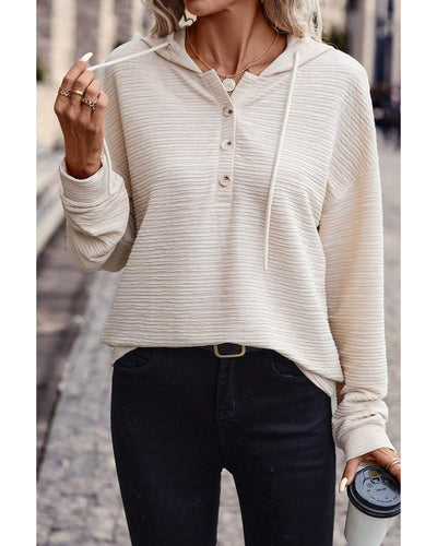 Apricot Solid Textured Drawstring Henley Hoodie - XL