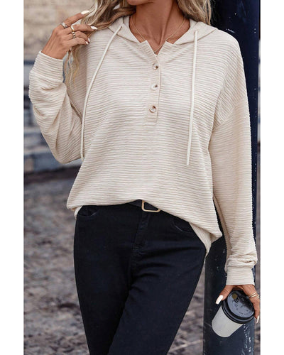 Apricot Solid Textured Drawstring Henley Hoodie - XL