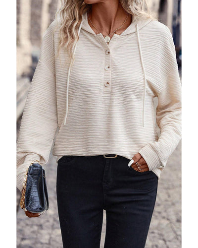 Apricot Solid Textured Drawstring Henley Hoodie - XL