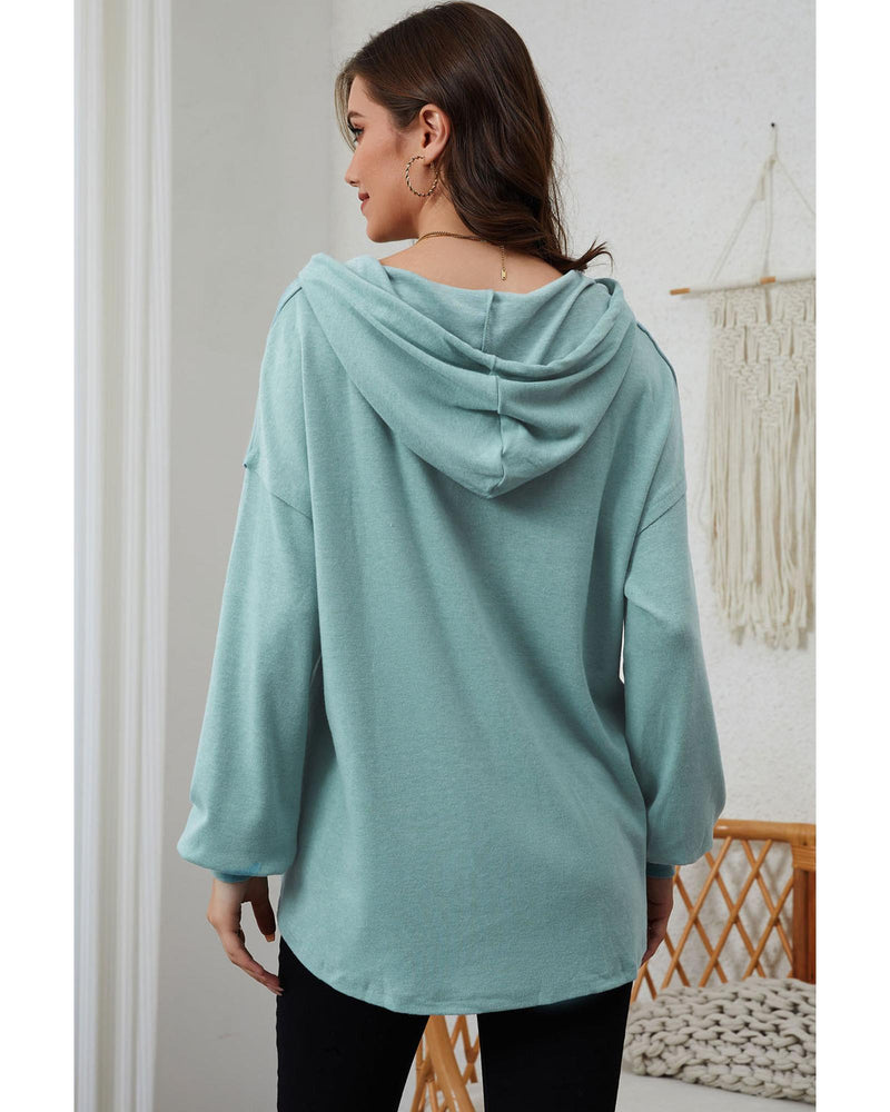 Azura Exchange High and Low Hem Hoodie with Buttoned Detail - M