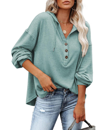 Azura Exchange High and Low Hem Hoodie with Buttoned Detail - M