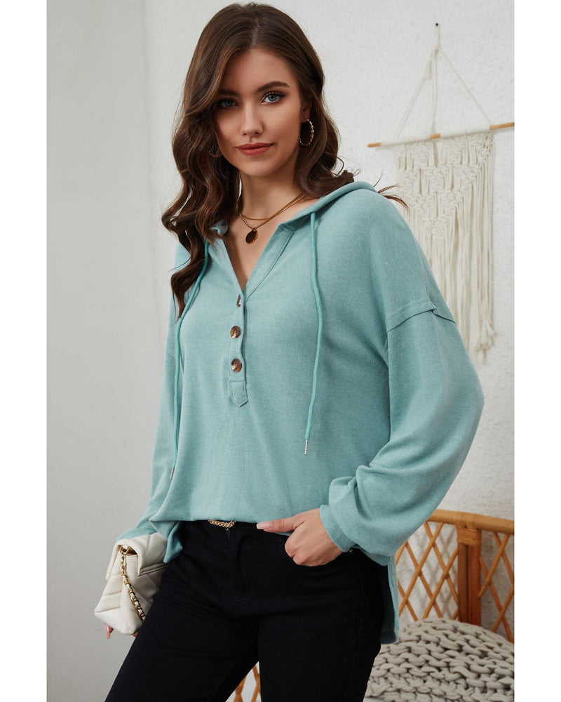 Azura Exchange High and Low Hem Hoodie with Buttoned Detail - S