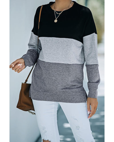 Azura Exchange Black Contrast Stitching Sweatshirt with Slits - 2XL