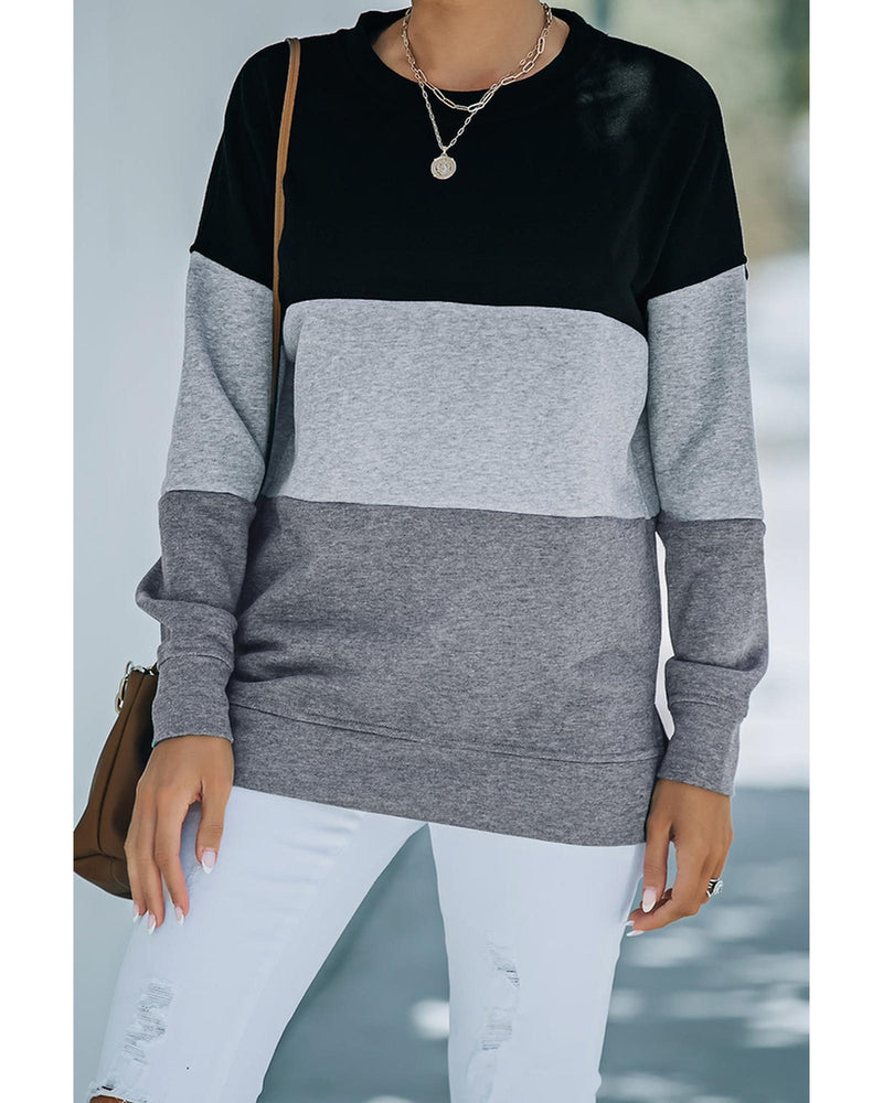 Azura Exchange Black Contrast Stitching Sweatshirt with Slits - L