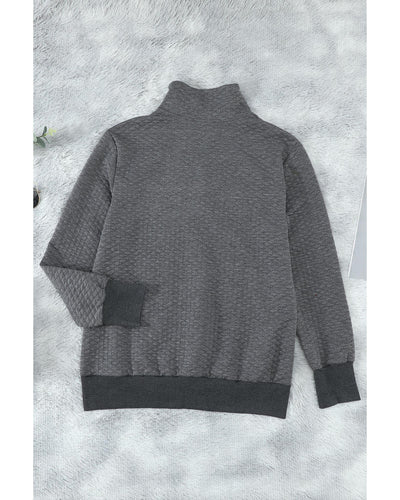 Azura Exchange Quilted Stand Neck Sweatshirt with Fake Front Pocket - L