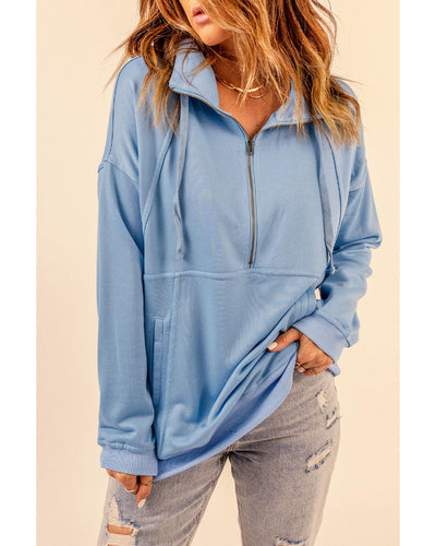 Azura Exchange Pocketed Half Zip Pullover Sky Blue Sweatshirt - XL
