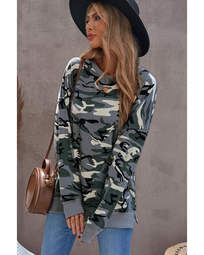Azura Exchange Camouflage Pullover Sweatshirt with Slits - XL