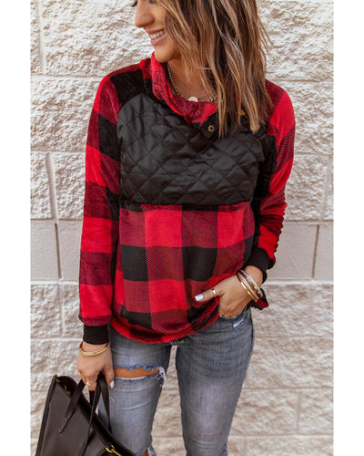 Azura Exchange Plaid Paneled Sweatshirt - S