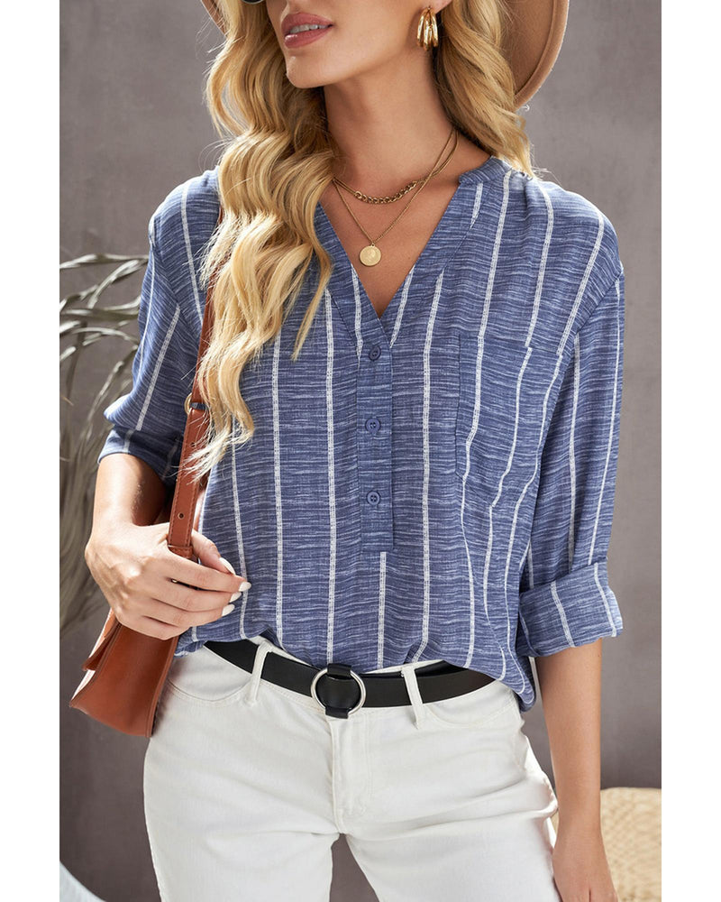 Azura Exchange Striped V Neck Pocket Long Sleeve Top - 2XL